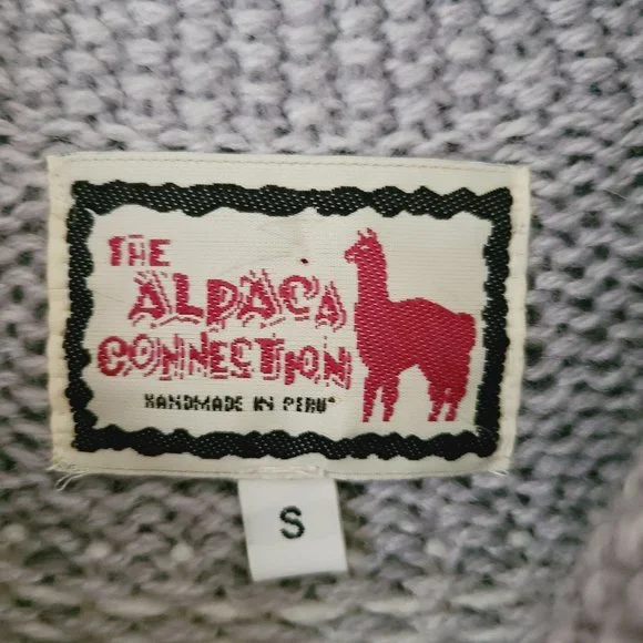 Vintage 100% Alpaca Cardigan Gray Handmade Fair Isle Size‎ Small grandpa Granny - Picture 7 of 8
